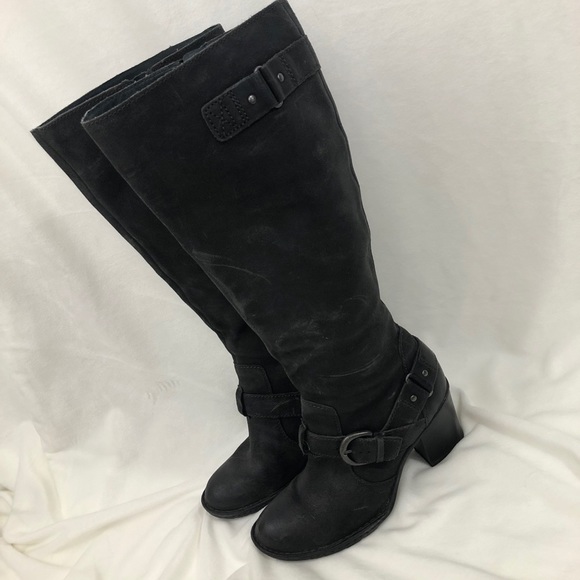 BORN Buckle Leather Moto Boots Tall {Charcoal} - Picture 3 of 11